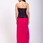 Black Off Shoulder Corset And Drape Skirt With Pink Embroidery And Cut Dana Detail Work back
