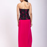 Black Off Shoulder Corset And Drape Skirt With Pink Embroidery And Cut Dana Detail Work back