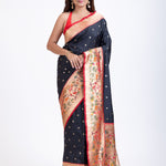 Black Paithani Saree with Red Floral Motif Pallu Full
