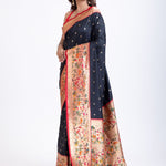 Black Paithani Saree with Red Floral Motif Pallu Front
