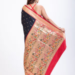 Black Paithani Saree with Red Floral Motif Pallu Back
