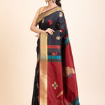 Black Paithani Silk Saree With Golden Border and Red Pallu - Anvi Couture