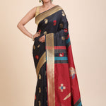 Black Paithani Silk Saree With Golden Border and Red Pallu Full
