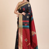 Black Paithani Silk Saree With Golden Border and Red Pallu Front

