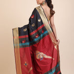 Black Paithani Silk Saree With Golden Border and Red Pallu Back
