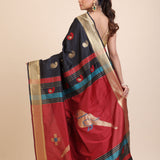 Black Paithani Silk Saree With Golden Border and Red Pallu Back
