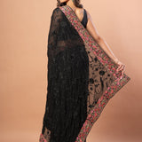 Black Parsigara Saree With Multicolor Embroidered Border - Anvi Couture