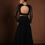 Black Party Wear Lehenga with Full Sleeve Choli - Back View