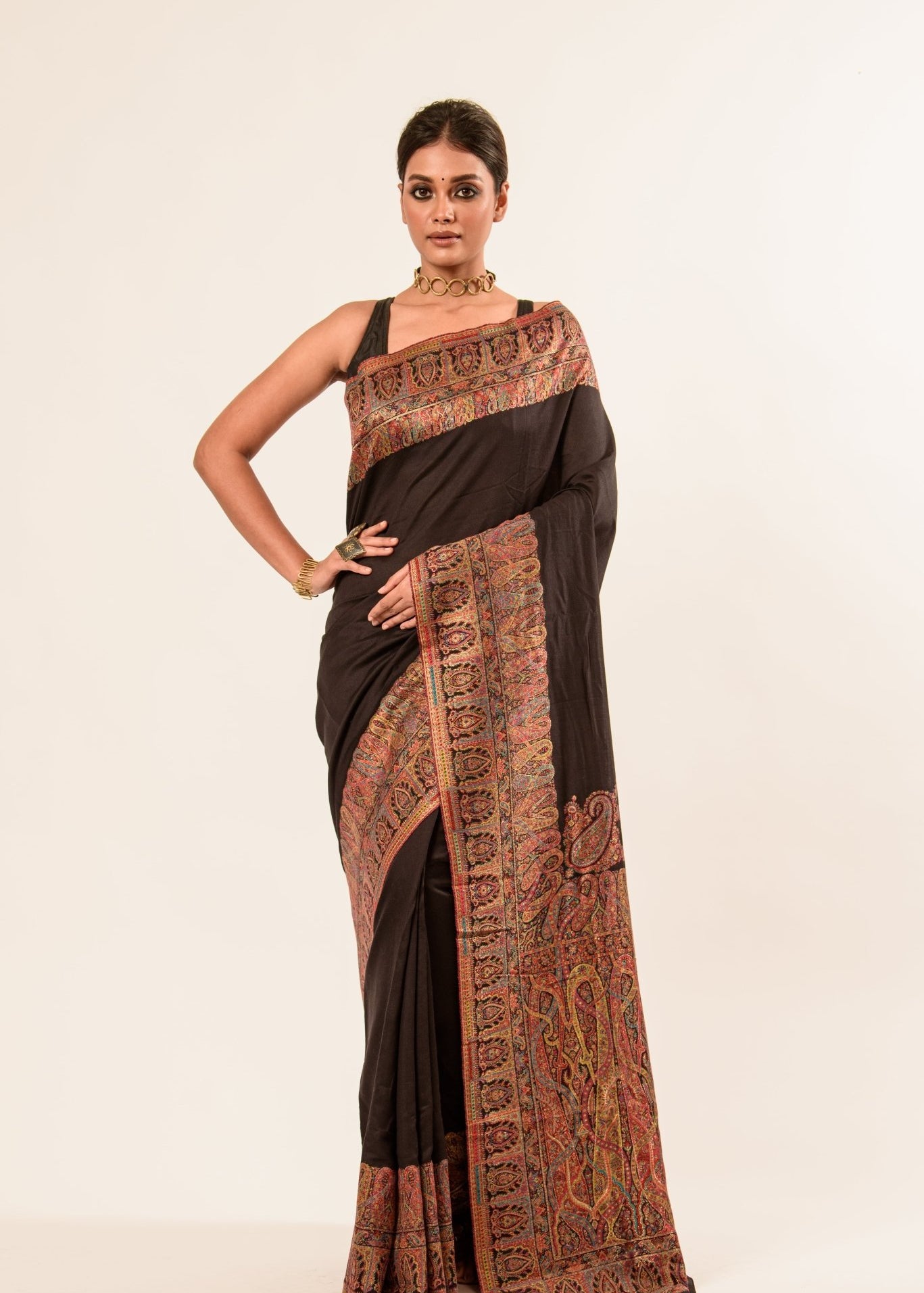 Black Pashmina Handwoven Silk Saree -Anvi Couture