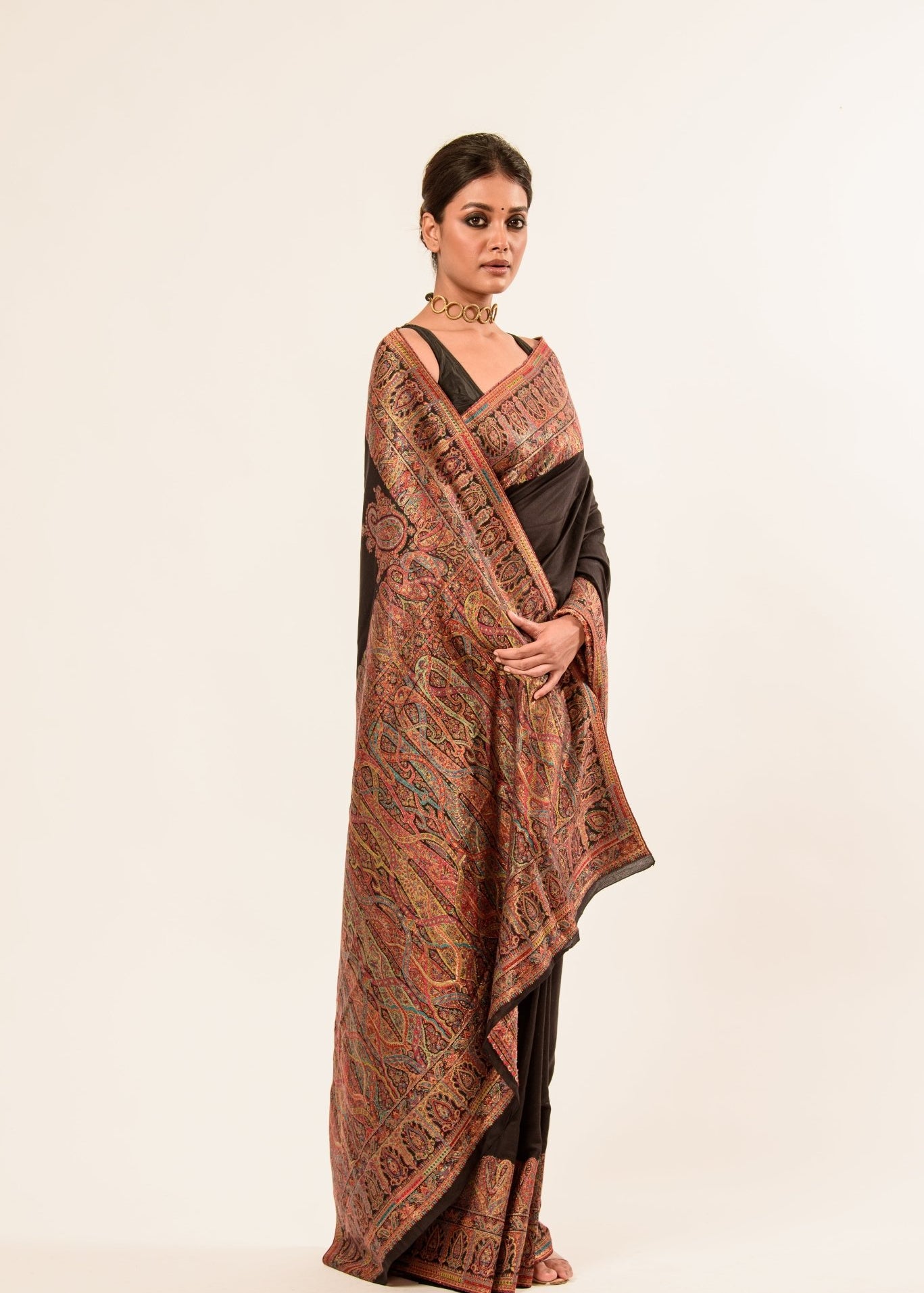 Black Pashmina Handwoven Silk Saree -Anvi Couture