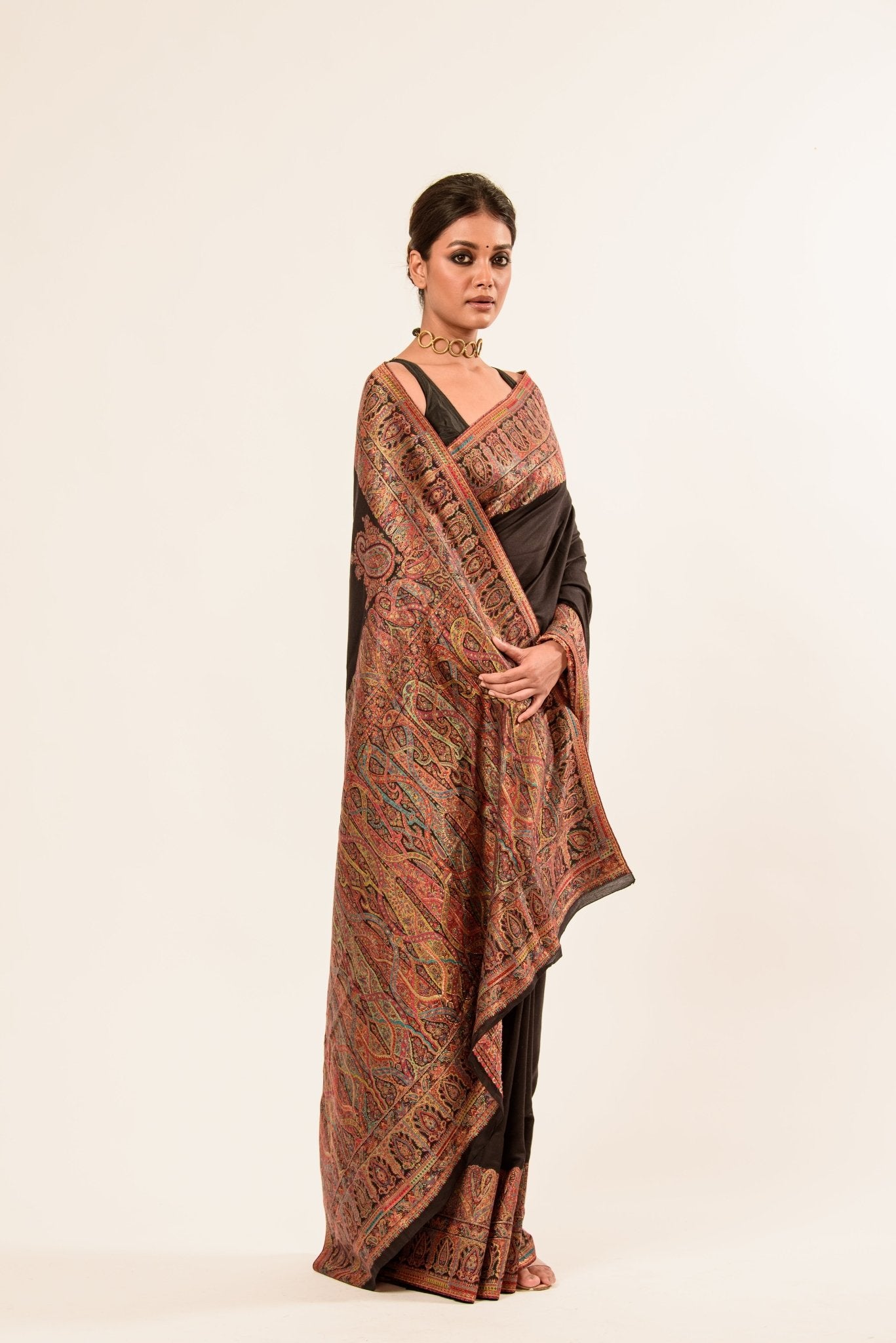 Black Pashmina Handwoven Silk Saree -Anvi Couture