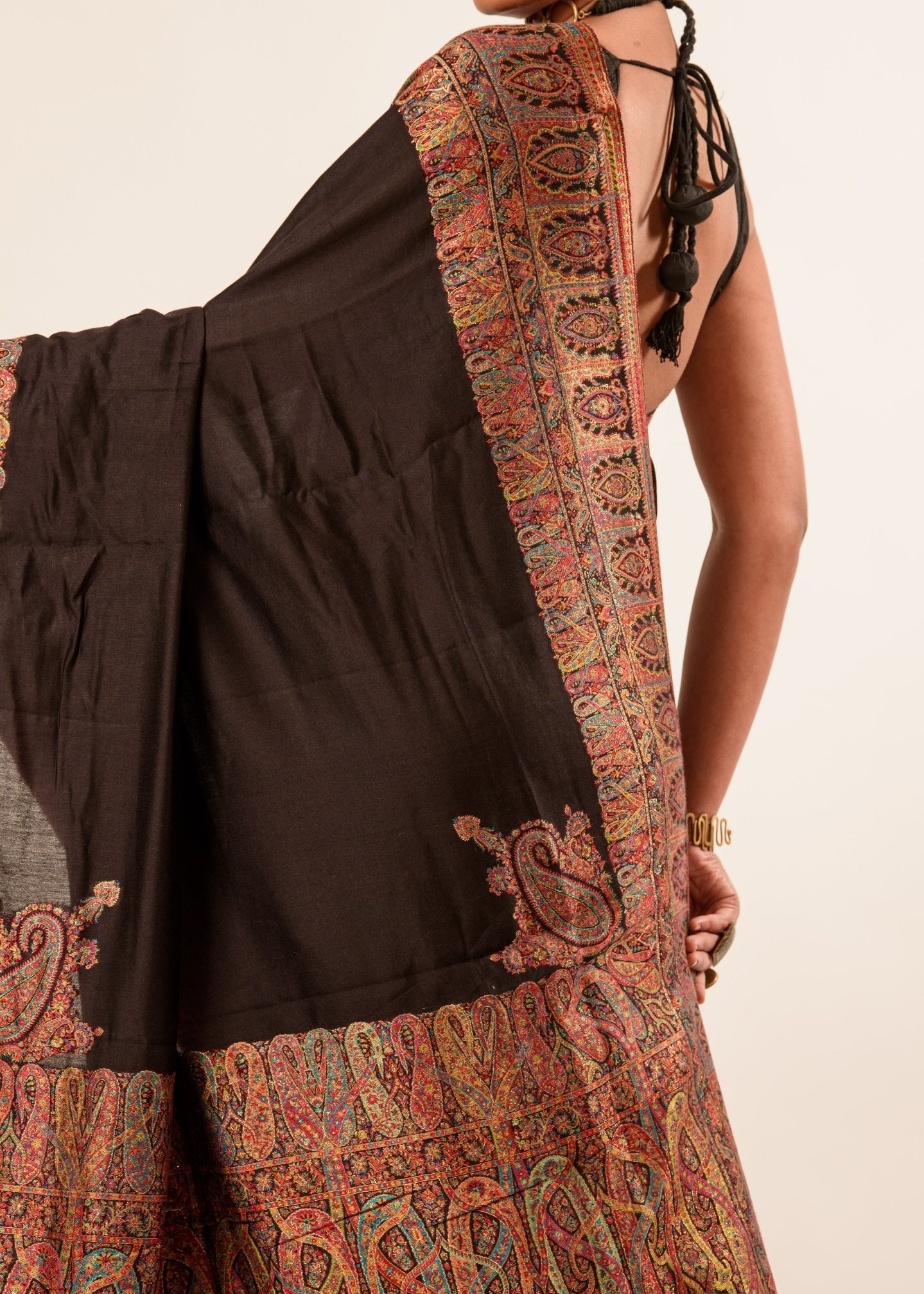 Black Pashmina Handwoven Silk Saree -Anvi Couture