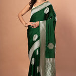 Green Handwoven Pure Mashru Banarasi Satin Silk Saree - Anvi Couture