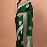 Green Handwoven Pure Mashru Banarasi Satin Silk Saree - Anvi Couture