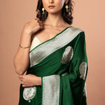 Green Handwoven Pure Mashru Banarasi Satin Silk Saree - Anvi Couture