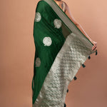 Green Handwoven Pure Mashru Banarasi Satin Silk Saree - Anvi Couture