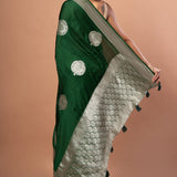 Green Handwoven Pure Mashru Banarasi Satin Silk Saree - Anvi Couture