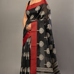 Black Printed Cotton Kota Saree With Red Woven Border - Anvi Couture