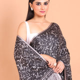 Black Printed Handloom Printed Cotton Saree - Anvi Couture