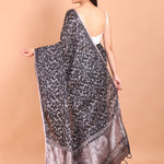 Black Printed Handloom Printed Cotton Saree - Anvi Couture