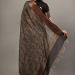 Black Printed Silk Saree With Copper Woven Border - Anvi Couture