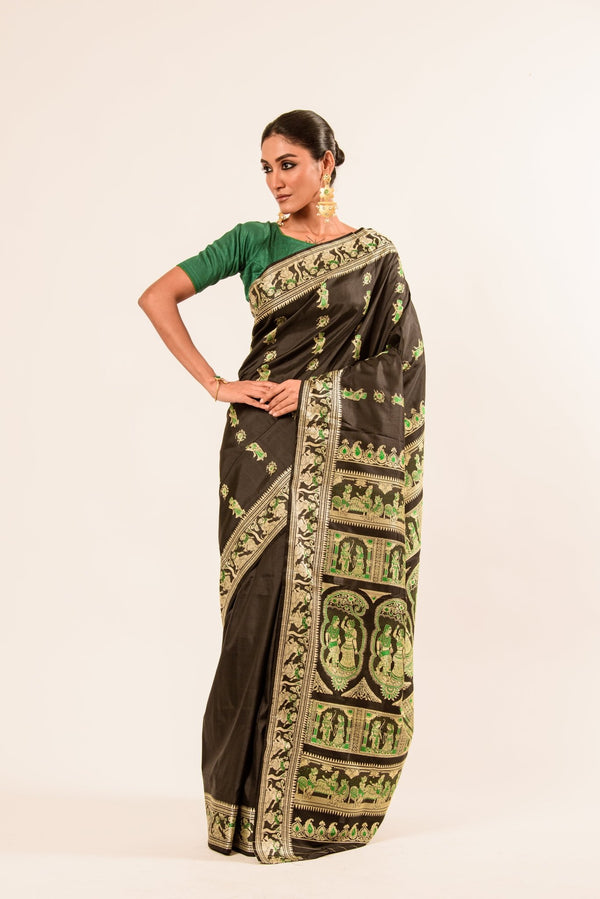 Authentic Black Baluchari Silk Saree in handwoven Minakari work