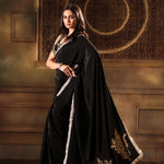Black Pure Crepe Silk Embroidered Saree front