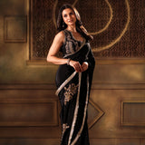 Black Pure Crepe Silk Embroidered Saree side