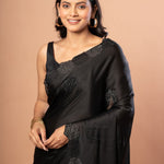 Black Sequin Border Saree in Satin Silk - Anvi Couture