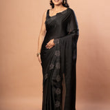 Black Sequin Border Saree in Satin Silk - Anvi Couture