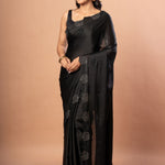 Black Sequin Border Saree in Satin Silk - Anvi Couture