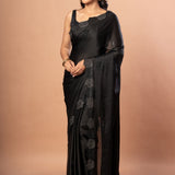 Black Sequin Border Saree in Satin Silk - Anvi Couture