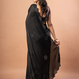 Black Sequin Border Saree in Satin Silk - Anvi Couture