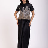 Black Sequin Croptop Drape Skirt Set Full