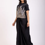 Black Sequin Croptop Drape Skirt Set Side