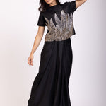 Black Sequin Croptop Drape Skirt Set Side view