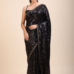 Black Sequin Georgette Saree full