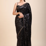 Black Sequin Georgette Saree front