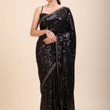 Black Sequin Georgette Saree front