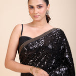 Black Sequin Georgette Saree close up