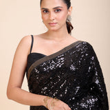 Black Sequin Georgette Saree close up