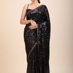 Black Sequin Party Wear Saree - Anvi Couture