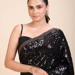 Black Sequin Party Wear Saree - Anvi Couture