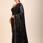 Black Sequin Party Wear Saree - Anvi Couture
