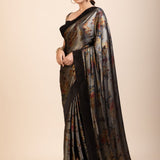 Black Sequin Party Wear Saree with Black Velvet Border - Anvi Couture