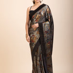 Black Sequin Party Wear Saree with Black Velvet Border - Anvi Couture