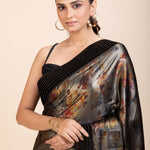 Black Sequin Party Wear Saree with Black Velvet Border - Anvi Couture
