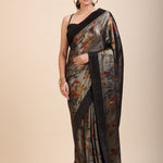 Black Sequin Party Wear Saree with Black Velvet Border - Anvi Couture