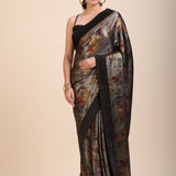 Black Sequin Party Wear Saree with Black Velvet Border - Anvi Couture