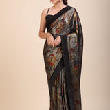 Black Sequin Party Wear Saree with Black Velvet Border - Anvi Couture